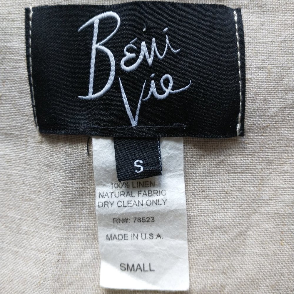 Beni Vie 100%Linen Lagenlook Tunic Top Pocket Natural Fabric Beige S Made in USA - Picture 10 of 10